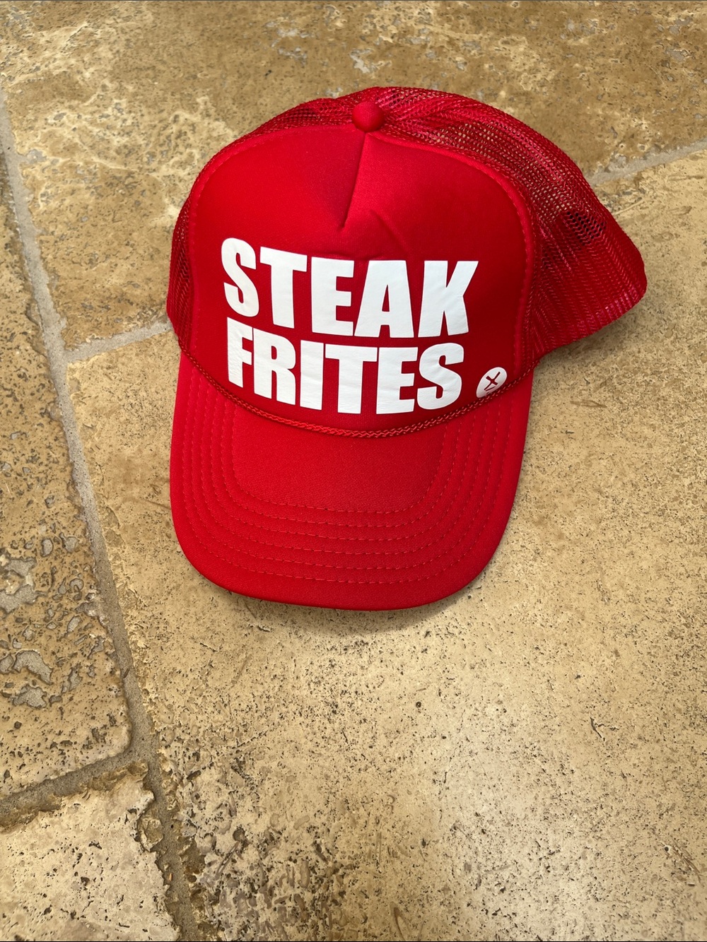 OTTO Red Trucker Hat with STEAK FRITES Print